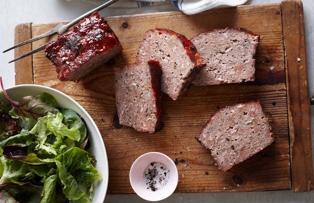 Top view of meatloaf on a cutting board