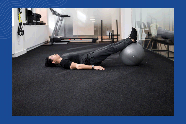 Stability ball hamstring curl demonstration gif