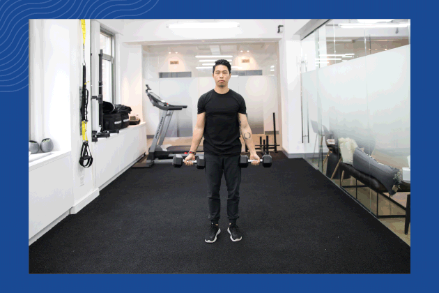 Dumbbell curl to press demonstration gif