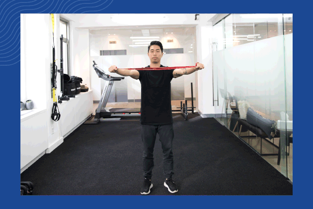 Resistance band T-pulls gif