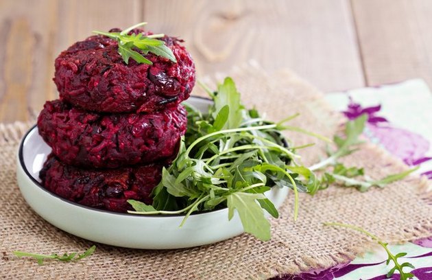 Bunless Red Beet Burgers with Arugula and Goat Cheese