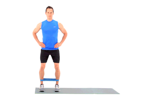 GIF of man demonstrating banded lateral walk butt exercise
