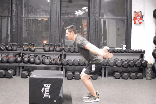 Matt Cheng performing box jumps.