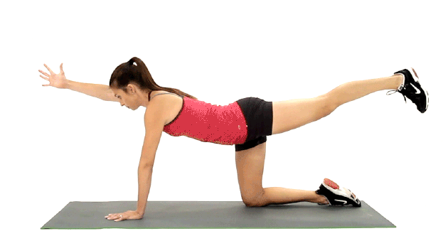 GIF of woman demonstrating how to do a bird dog exercise