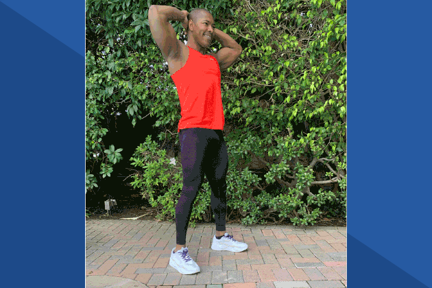 Man demonstrating how to do a Traveling Squat