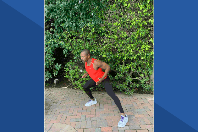 Man demonstrating how to do a Lateral Lunge With Overhead Reach