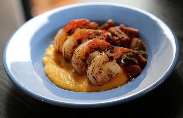 Shrimp and Cheddar Grits Bowl with Stewed Okra okra recipes