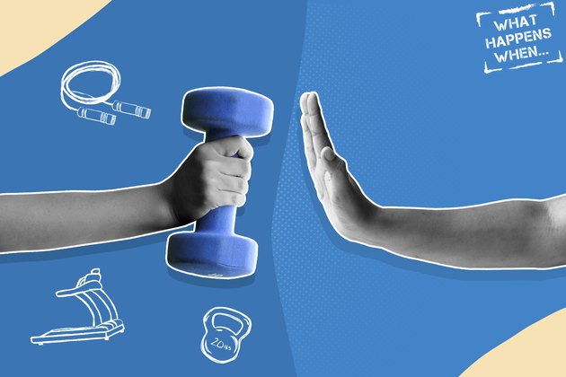 Hand refusing a dumbbell; person who doesn't exercise concept