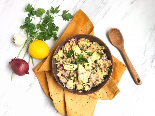 Mediterranean Salmon Salad with Artichokes, White Beans & Lemon Dressing