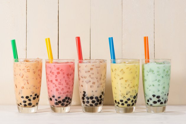 line of boba drinks