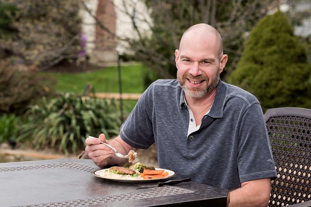Scott eats a meal.