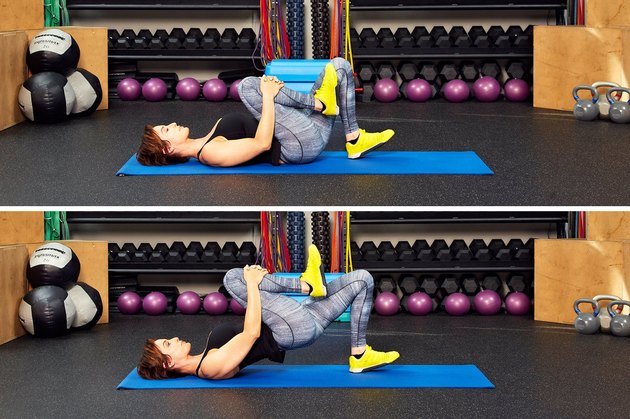 Woman demonstrating how to do single-leg glute bridges
