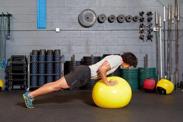 37. Swiss-Ball Push-Up (Feet on Floor)