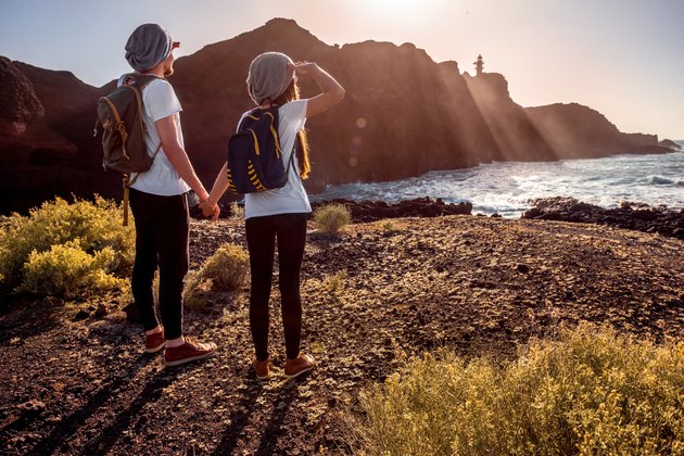 Young couple traveling nature on a staycation