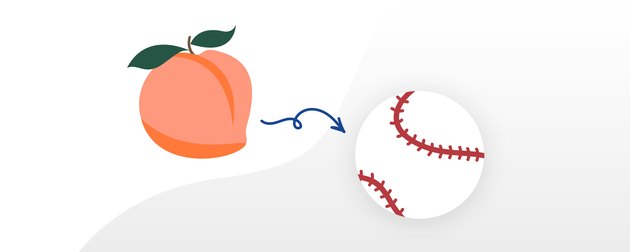 A peach compared to the size of a baseball