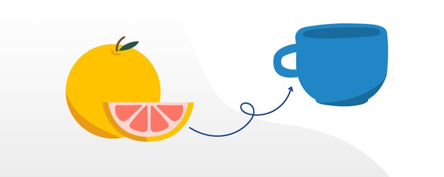 A grapefruit compared to the size of a coffee mug