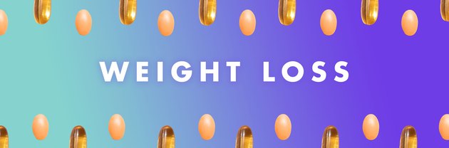 Weight-loss vitamins in a pattern on a blue background