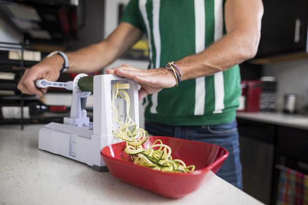 Pierre uses a spiralizer to make zucchini noodles