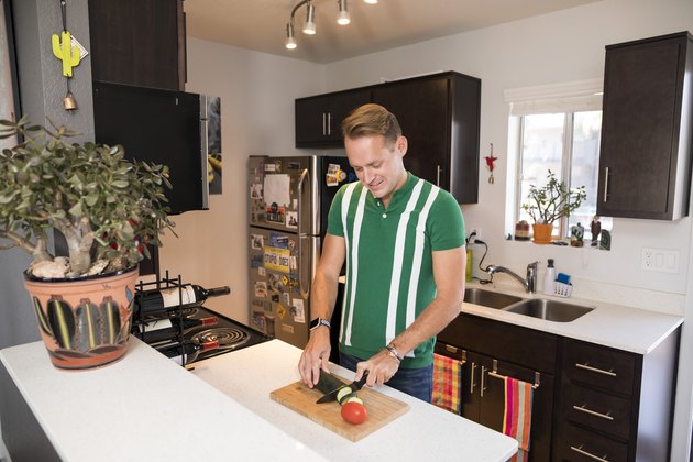 Pierre cuts vegetables