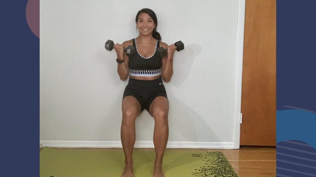 Move 3: Wall Sit With Biceps Curl