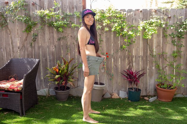 Kristina models an old pair of shorts
