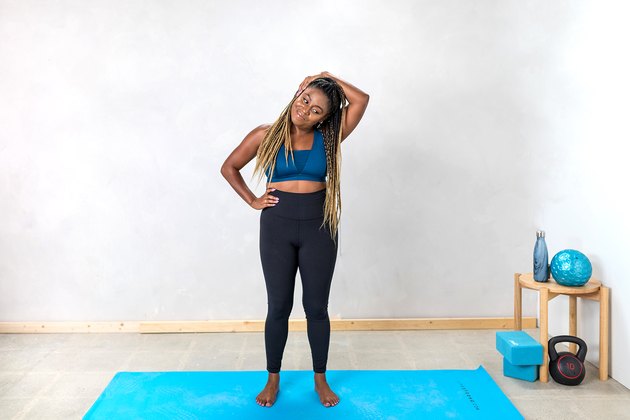woman doing a lateral neck stretch