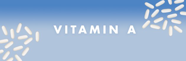 White vitamin A capsules in a pattern on a blue gradient background