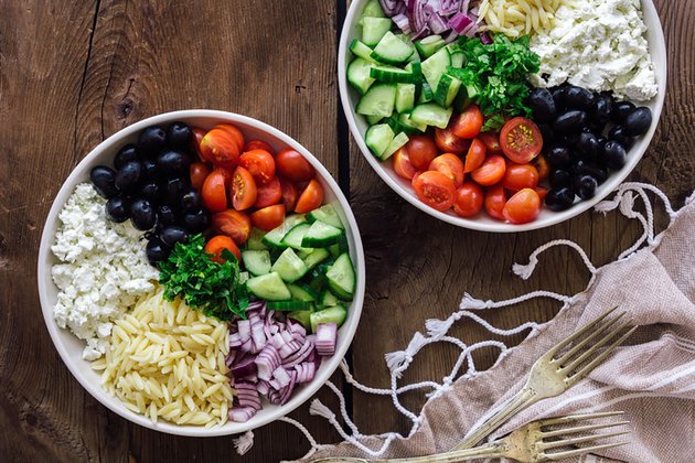 greek salad with olive oil feta and chickpeas