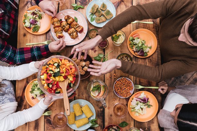 Friends having dinner for vegan nutrition on veganuary