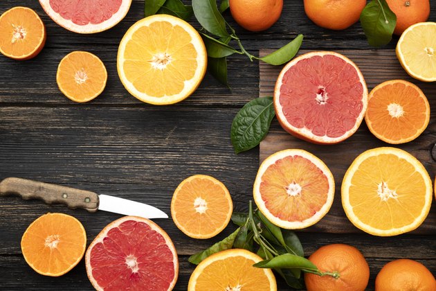 Fruit on rustic wood background