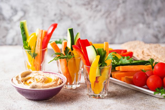 Snacks bar. Vegetables sticks and hummus