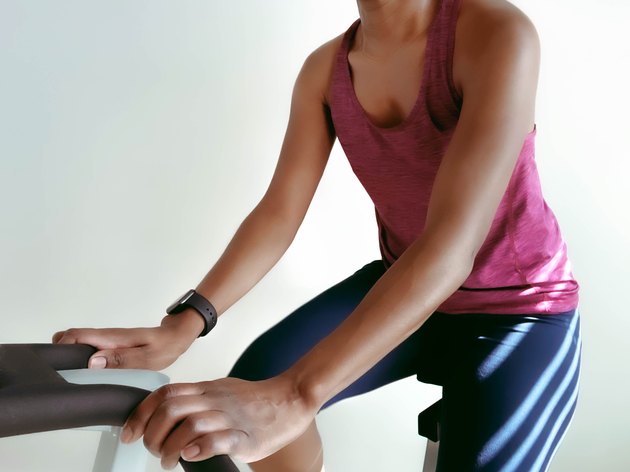 Close-Up of Woman on Exercise Bike