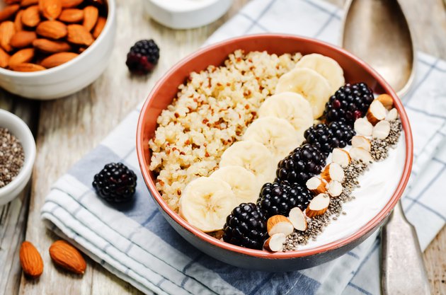 Greek yogurt almond banana Chia seeds Quinoa blackberry breakfast bowl for yogurt recipes
