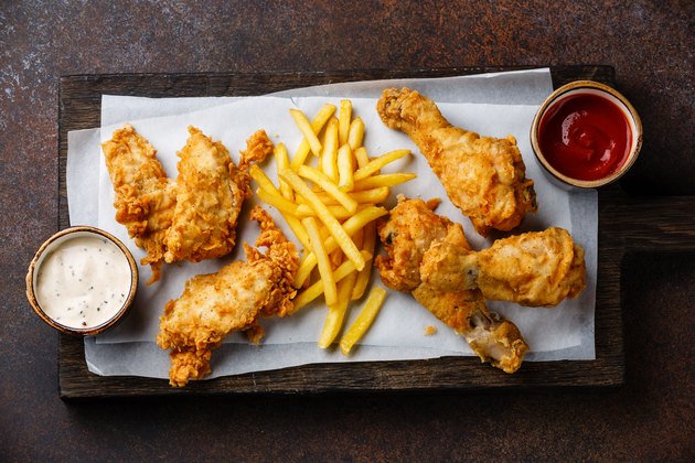 Fried breaded chicken legs with popular sauce