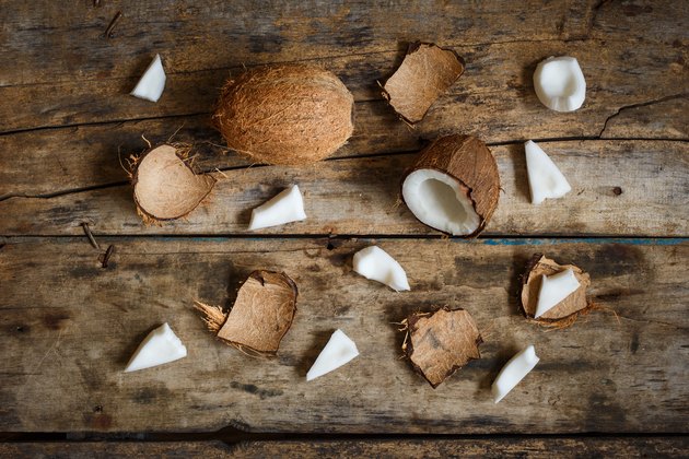 Coconuts with spreaded chops and parts top view