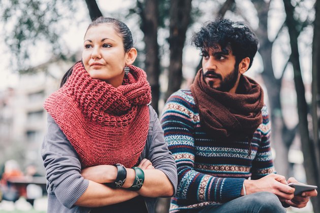 Unhappy couple outside