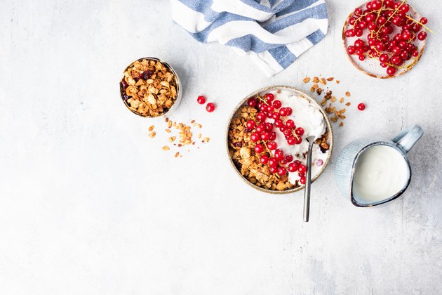 Granola bowl with yogurt and red currant berries