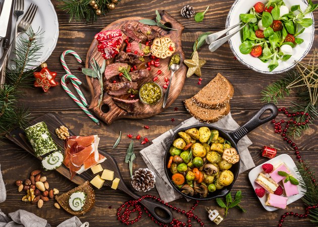 Holiday themed dinner table for trader joe's holiday items