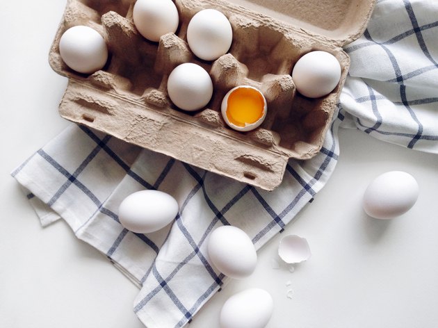 High Angle View Of Eggs On Table