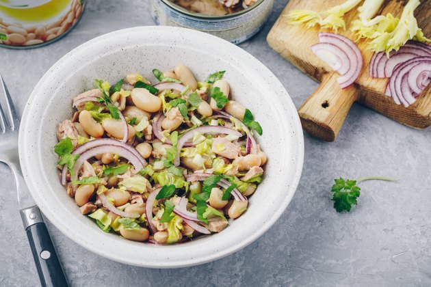 tuna salad with celery, white beans, red onion and parsley