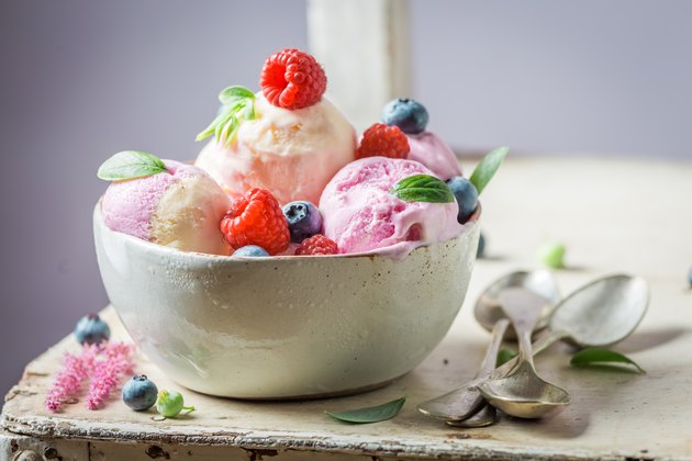Closeup of sweet ice cream made of fruits and milk