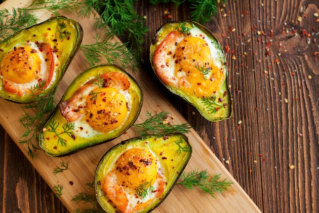 Baked eggs in avocado with smoked salmon low carb high fiber breakfast