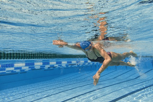 Underwater Shot of Young Women at Freestyle Swimming