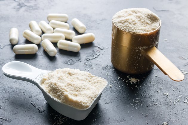 measuring spoons and sports supplements close-up