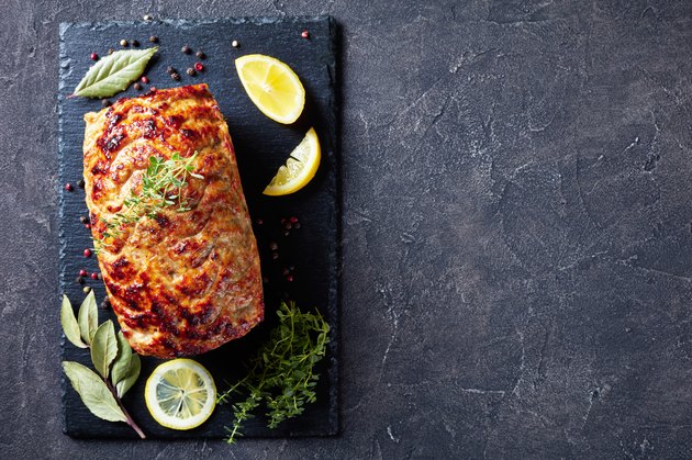 baked turkey meatloaf on a slate tray