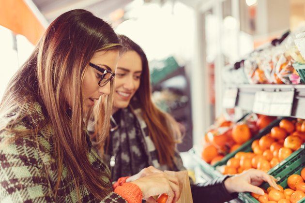 Girls shopping in the grocery store