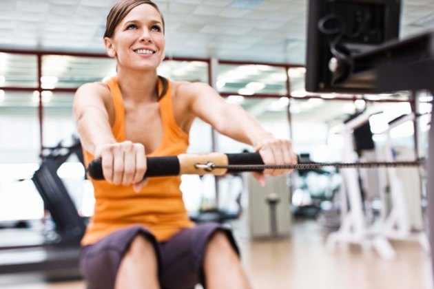 Woman on rowing machine