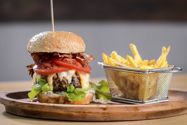 Fast food burger with fries