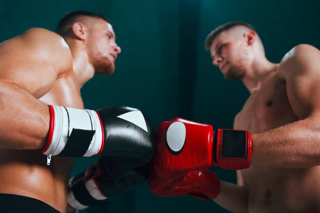 professional boxer on boxing ring, boxing training