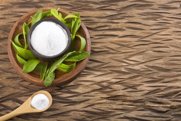Natural sweetener in powder from stevia plant - Stevia rebaudiana.